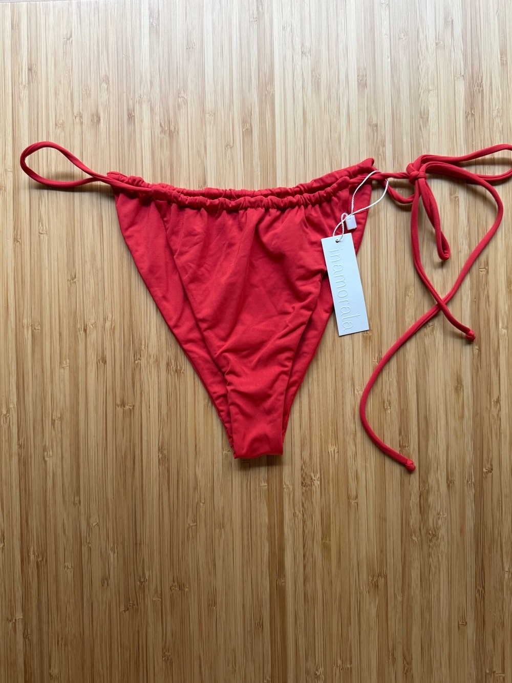 NWT iNAMORATA Las Olas Coral Red Tie-Side Bikini Bottoms
